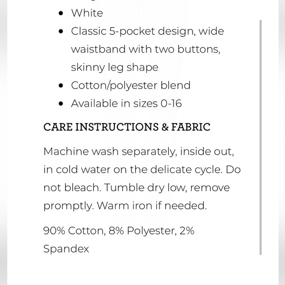 CAbi New in Bag Cinch Skinny White Jeans, size 8 - Picture 8 of 9